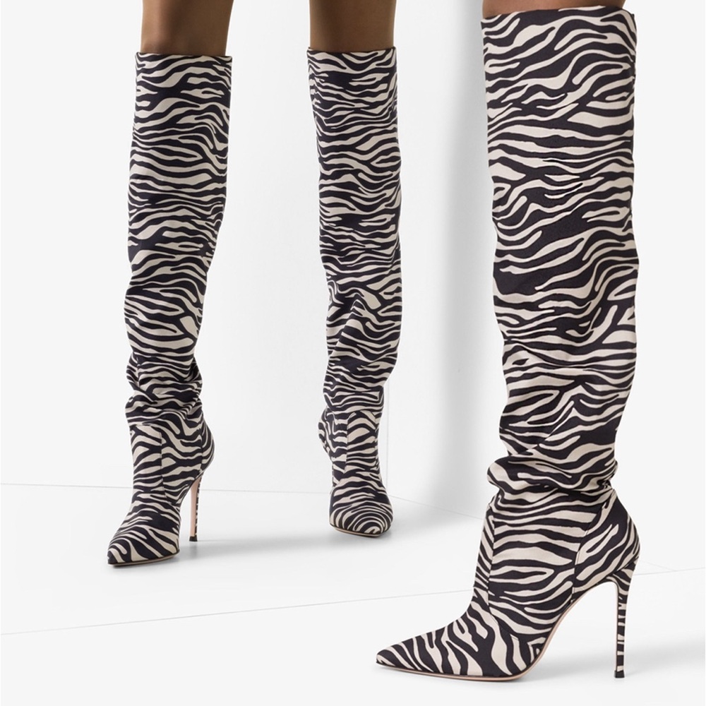 Gianvito Rossi 115mm zebra-print knee-
high boots